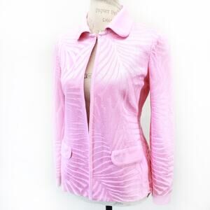 Misook Pink Textured Knit Blazer Jacket Faux Pocket Collared Old Money Petite XS